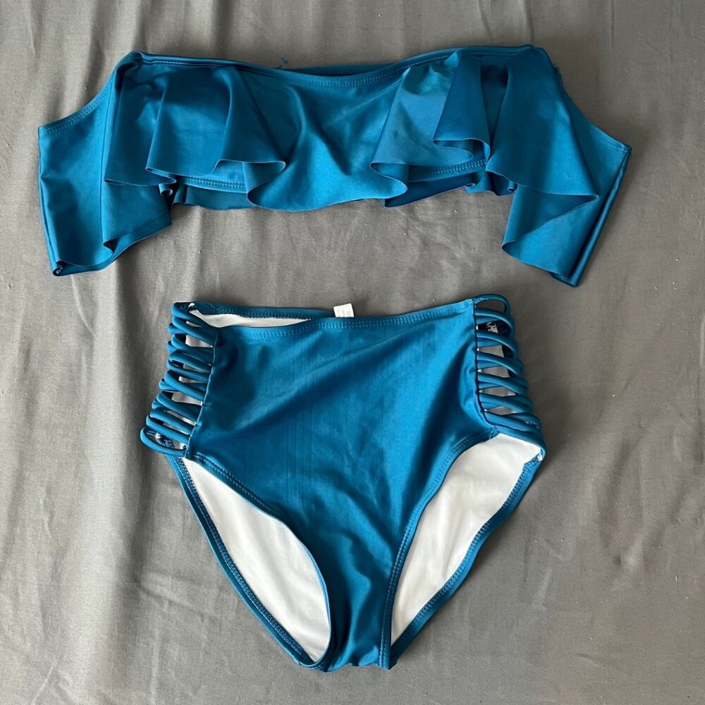 Women's Off Shoulder Ruffles Bikini Set High Waist Swimsuit Bathing Suit